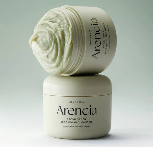 Limpiador tipo mochi con arroz verde para piel sensible.