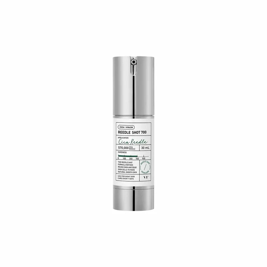 VT Reedle Shot 700 – sleek serum bottle with microneedle skin treatment formula