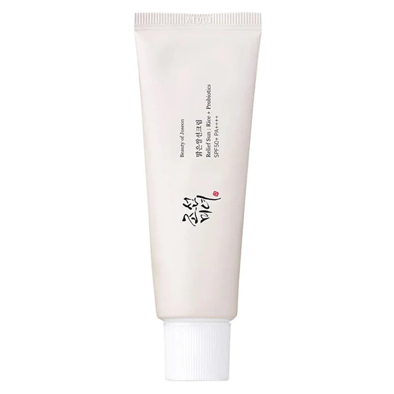 Beauty of Joseon Relief Sun – lightweight SPF50+ sunscreen with rice and probiotics in soft beige tube