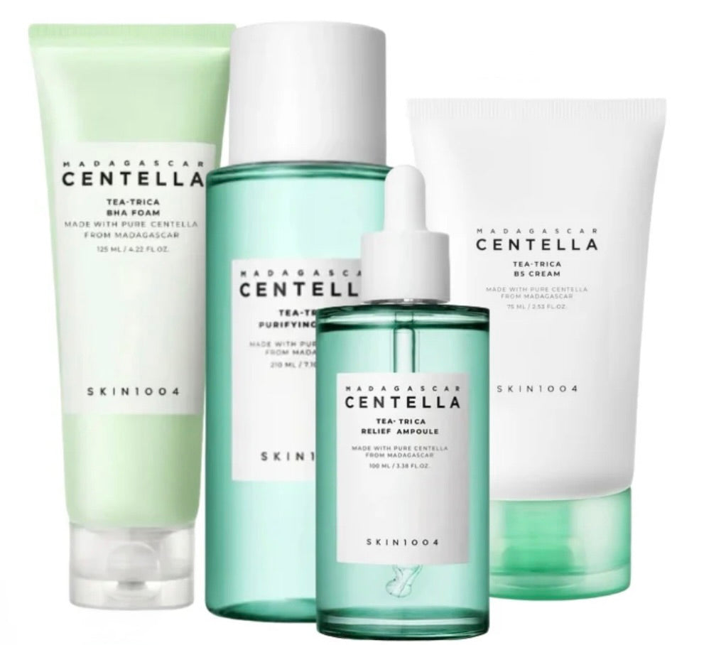 Set SKIN1004 Tea-Trica de 4 pasos para piel con acné y exceso de sebo.