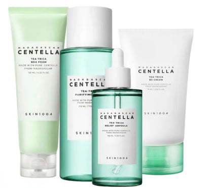 Set SKIN1004 Tea-Trica de 4 pasos para piel con acné y exceso de sebo.