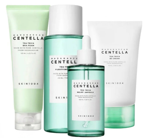Set SKIN1004 Tea-Trica de 4 pasos para piel con acné y exceso de sebo.