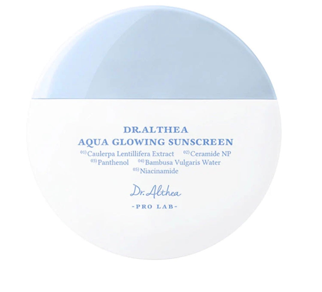 Dr. Althea Aqua Glowing Sunscreen SPF50+ protector solar hidratante y luminoso.