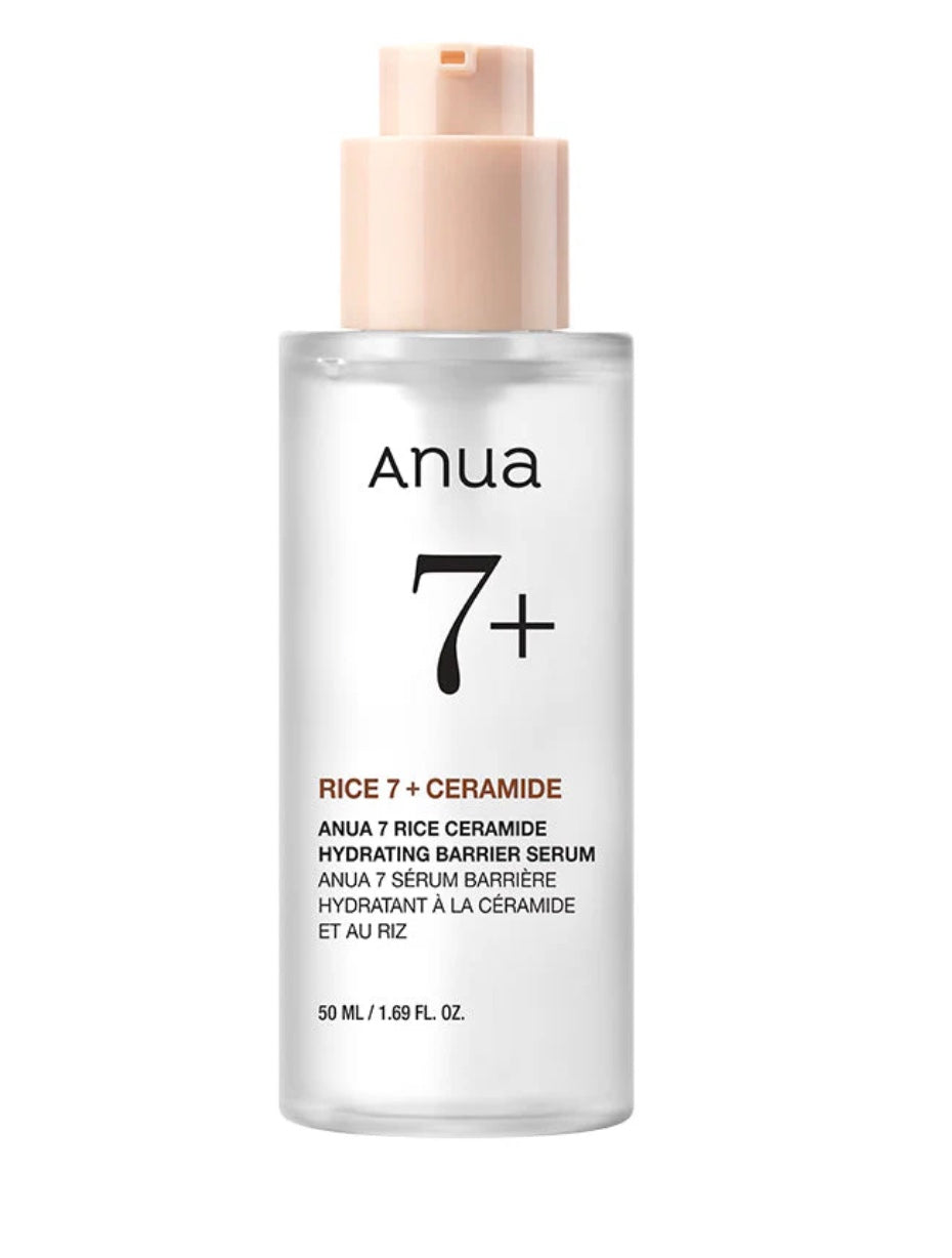 Suero Anua 7 Rice Ceramide con textura ligera sobre fondo neutro.