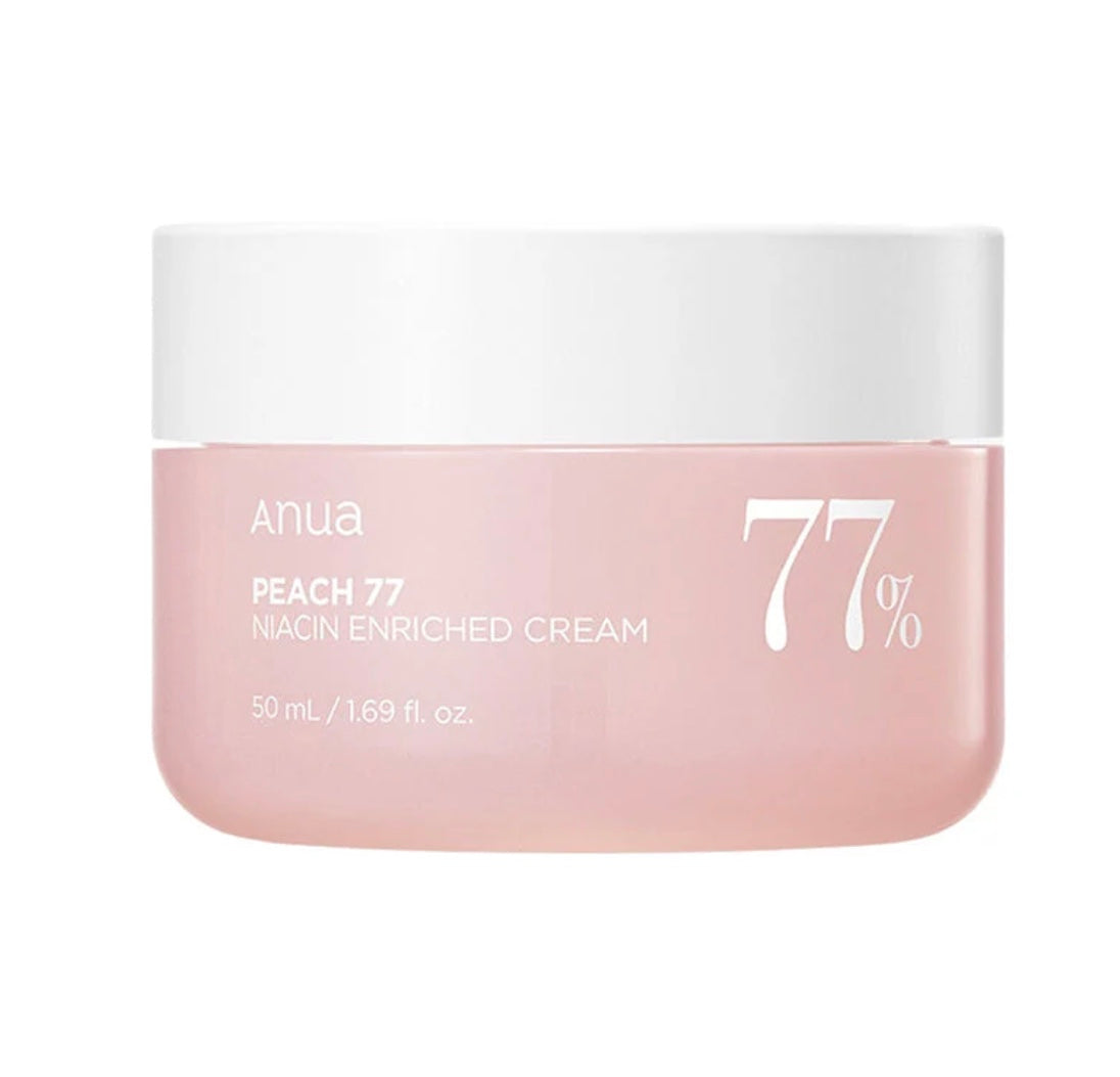Crema Anua Peach 77 Niacin Enriched Cream en su envase sobre fondo neutro.