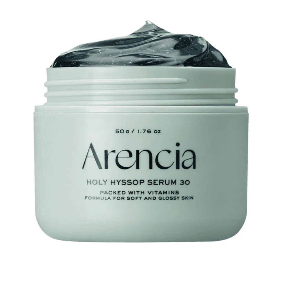 Serum Arencia Holy Hyssop Serum 30 en botella de cristal sobre fondo claro.