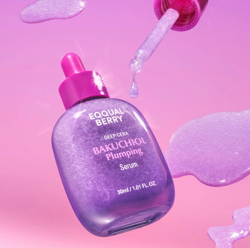 EQQUALBERRY Bakuchiol Plumping Serum sobre fondo neutro – cuidado facial reafirmante