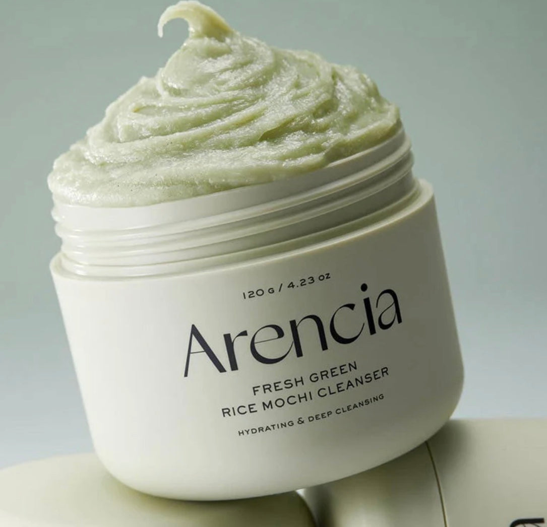 Fresh Green Rice Mochi Cleanser de Arencia – fórmula vegana calmante.
