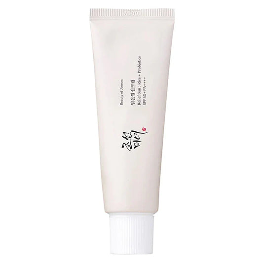 Beauty of Joseon Relief Sun – lightweight SPF50+ sunscreen with rice and probiotics in soft beige tube